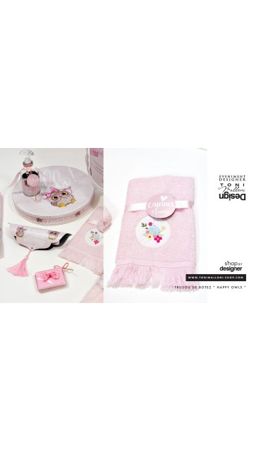 Trusou de botez brodat cu bufnite si anemone pentru fete, Bufnita Petrecareata 27